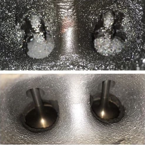 Intake valves before and after walnut blasting